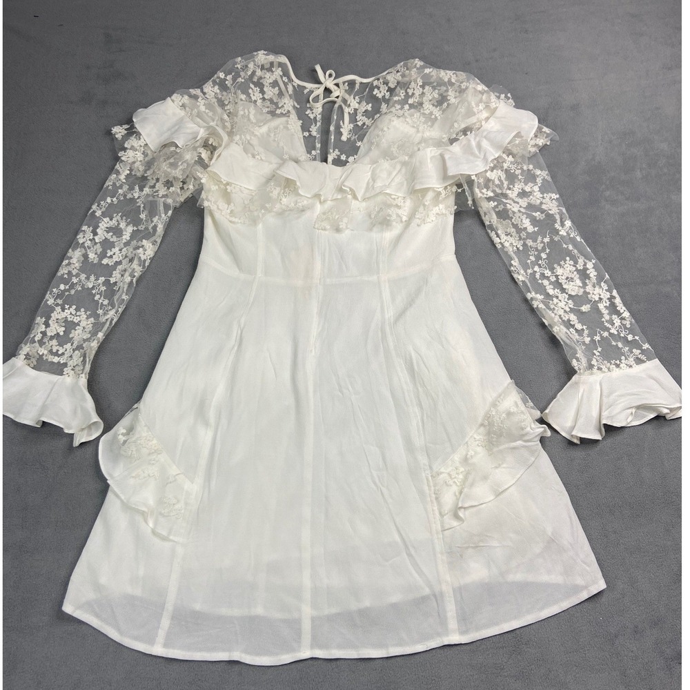 Revolve For Love & Lemons Dress Women Large Ivory Rosebud Lace Sheer Mini Bridal